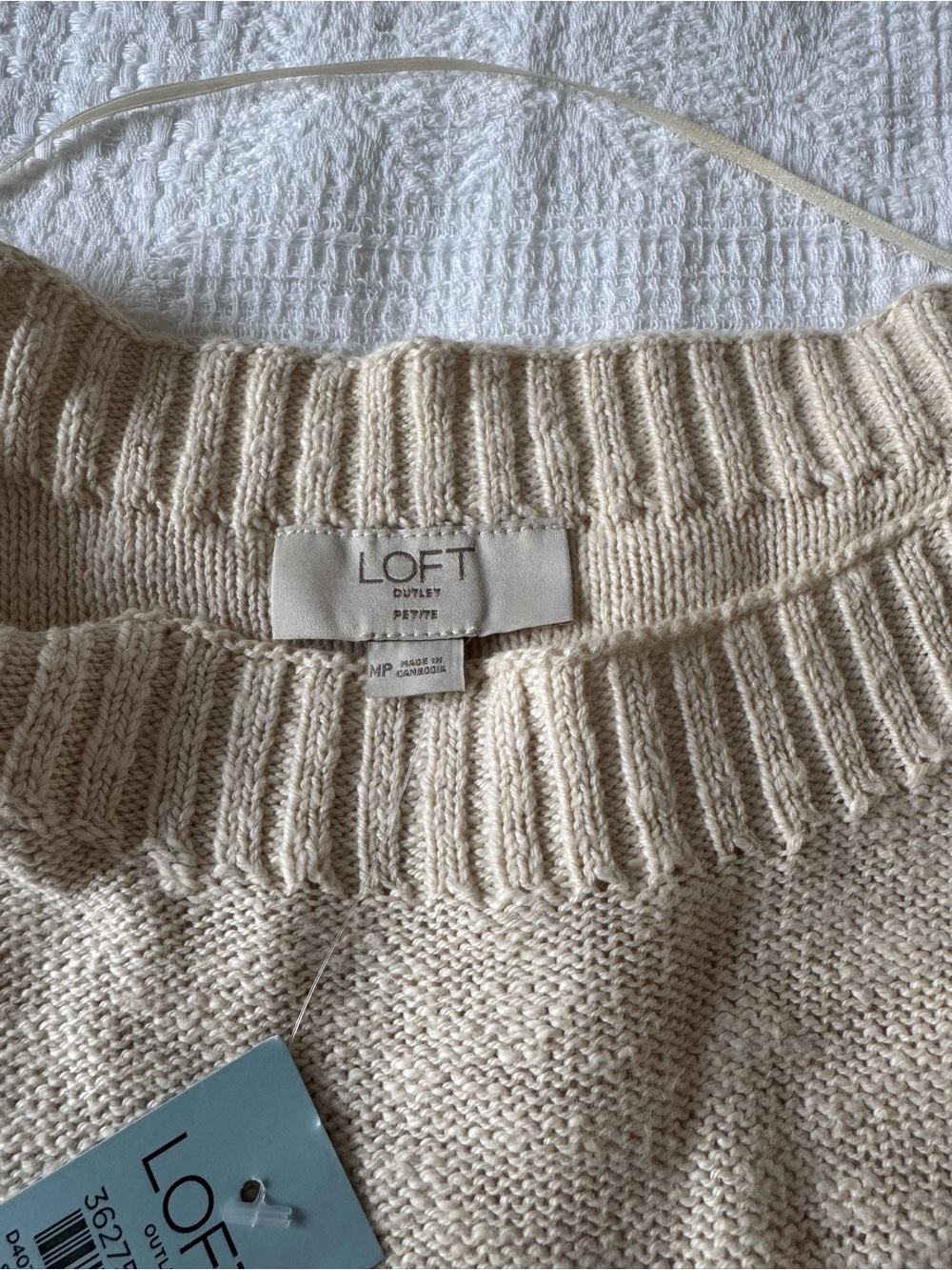LOFT Cream Short-Sleeve Ribbed Hem Knit Top - Picture 5 of 7